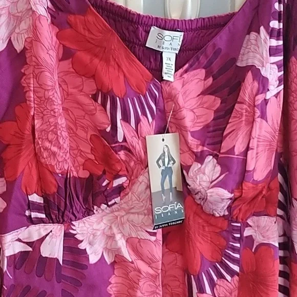 Sofia Vergara Bustier Floral Peasant Top 3X - Picture 2 of 12